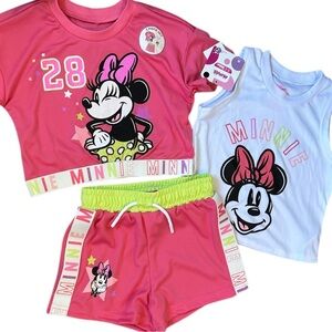 New Disney Minnie Mouse 3 Piece 4T Toddler Girls Athletic Outfit Set